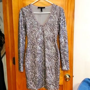 BCBG Max Azria long sleeve silver sequin dress XXS